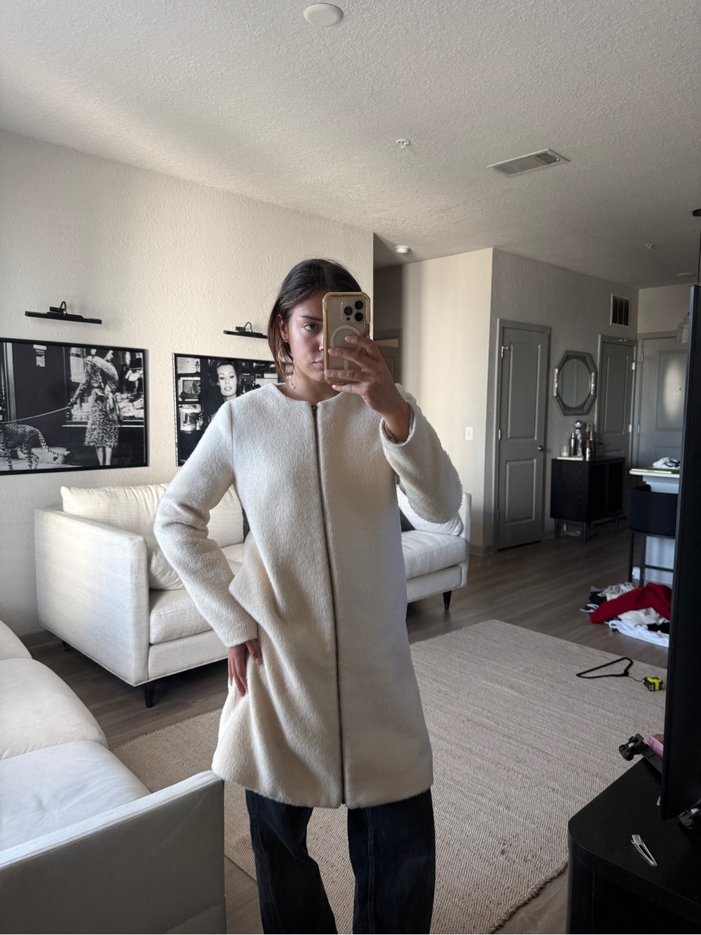 Cream Knit Long Sleeve Zip-Up